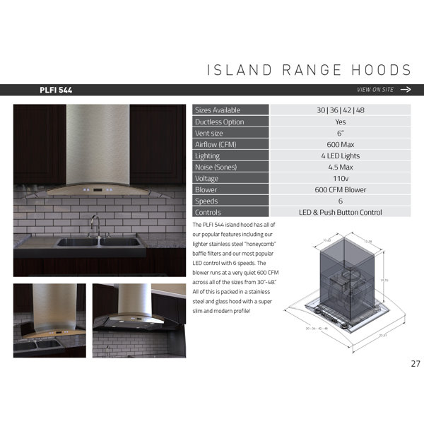 ProLine Range Hoods 30" 600 CFM Convertible Island Range Hood in